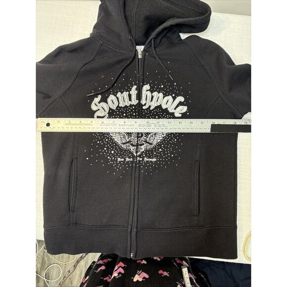 Y2K Southpole Streetwear Graphic Bling Hoodie Black Zip Up Youth Lg - Picture 8 of 12